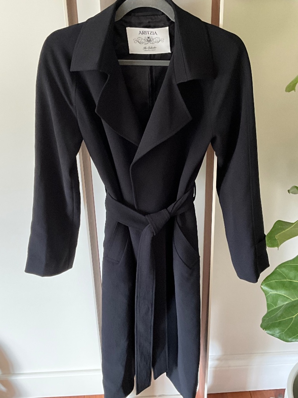 Aritzia Wilfred Crepette Black Tie-Waist Trench Coat | Japanese Fabric | XS